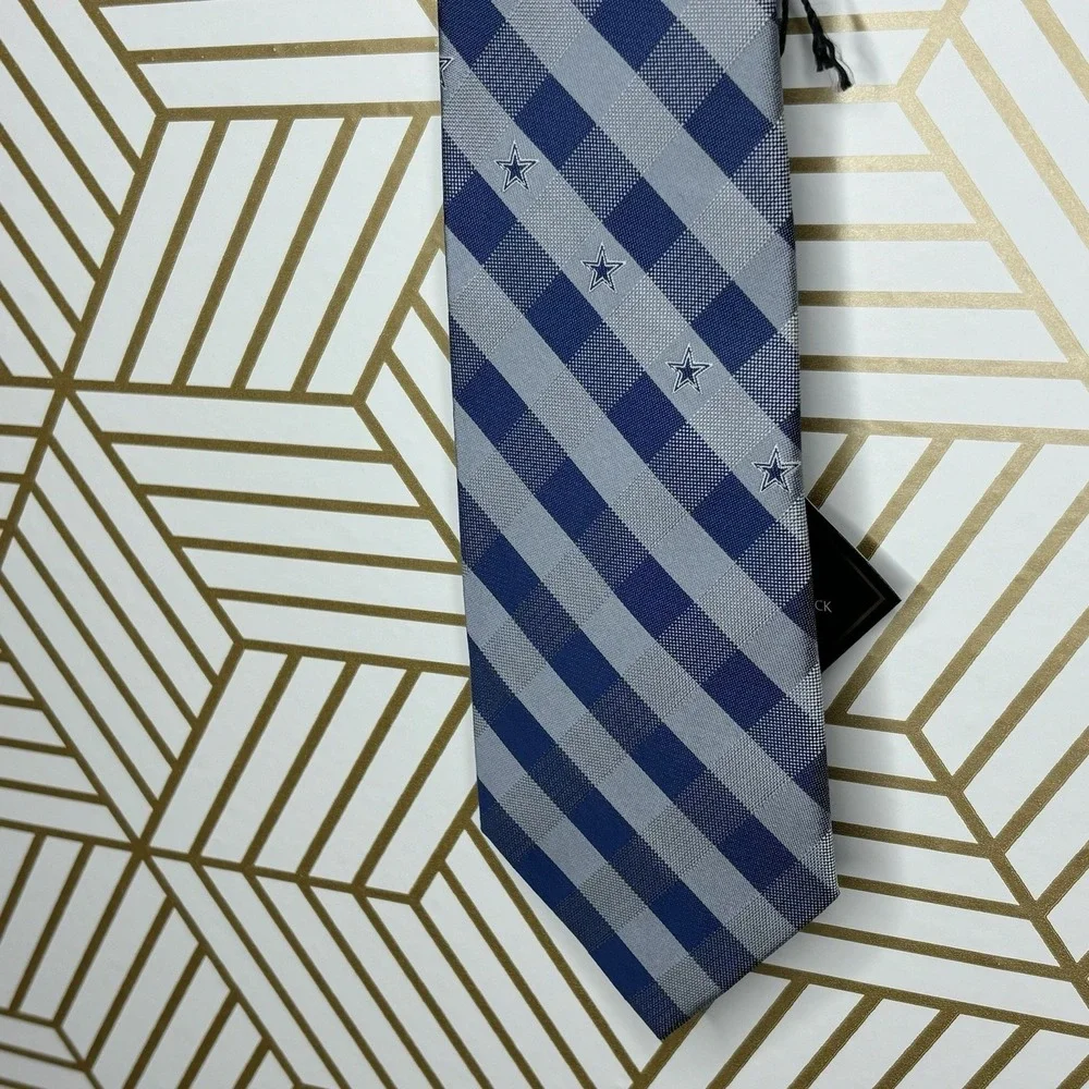 NFL Dallas Cowboys Men's Tie Geometric Blue Gray Polyester Satin Logo Football